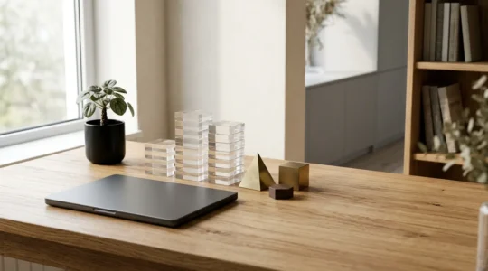 Interface de comparaison de services financiers avec perspective professionnelle et espace négatif intentionnel