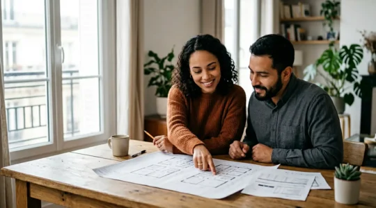 Couple consultant des documents financiers pour leur projet d'achat immobilier avec le prêt à taux zéro
