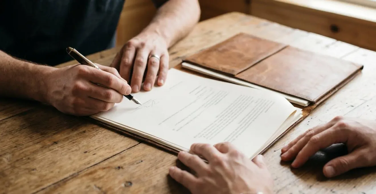 Signature d'un compromis de vente immobilier avec documents contractuels